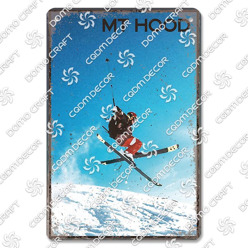 Ski Poster Metall Blechschilder Skipiste Schlitten Winter Skifahren Sport Metallplatte Vintage Wanddeko Geschäft Ski Club Wohnzimmer Zuhause