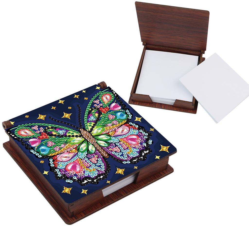 Wooden DIY Crystal Art Note Box (160 Blank Notepads) Cube Note Box Mosaic Craft Set for Office Workplace Home Gifts