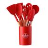 Set da 12 Pezzi di Utensili da Cucina in Silicone con Manici in Legno - Set Spatola e Cucchiaio
