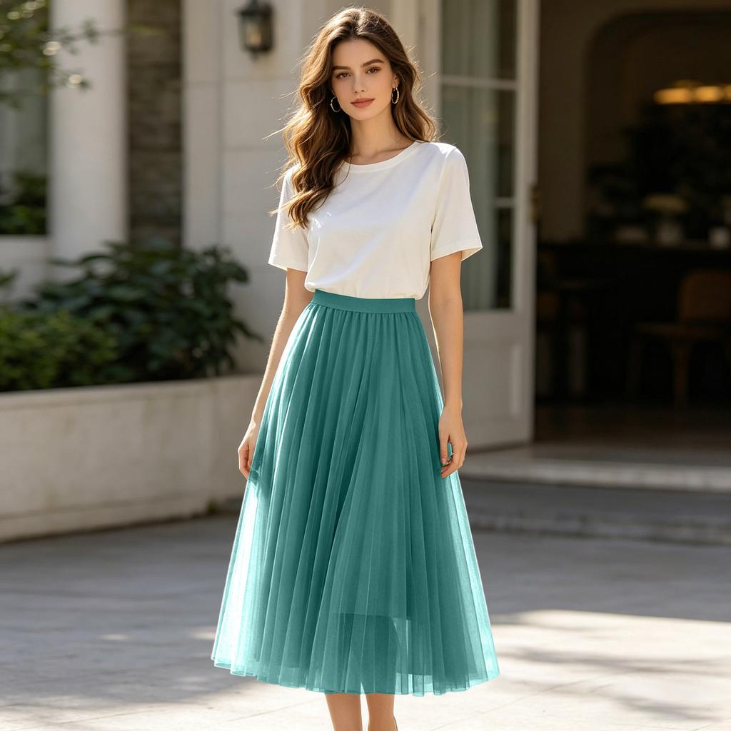 Ladies' Casual And Fashionable Mesh Half Skirt Long Skirt