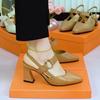 High-heeled Women's Shoes Leather Wine Glass Heel 2025 Spring New Pointed Temperament Foreign-style Medium-heeled Sandals Light