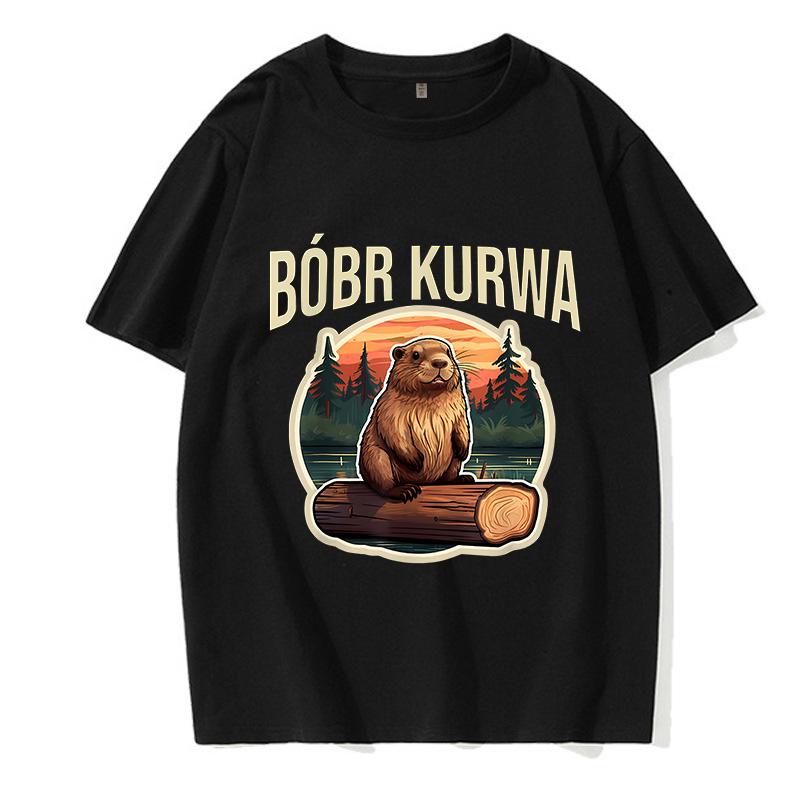 90er Cartoon Biber Kurwa Grunge T-Shirt Lustiges Kurwa Biber Mange T-Shirt Harajuku Y2k T-Shirts Tops Herren Mode EU Größe T-Shirt Kleidung