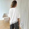 2026 Women's Short Sleeve Asymmetrical Lace Patchwork T-Shirt Loose Bat Sleeve Top