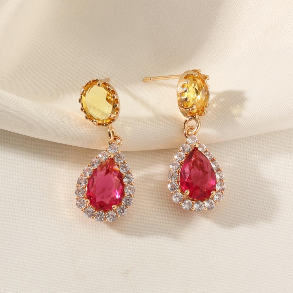 1 Pair Luxurious Colored Cubic Zirconia Drop Shape Dangle Earrings for Women Stud Earring Jewelry Wedding Party Accessories