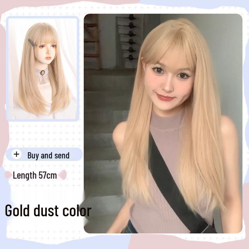 Golden Lolita Long Straight Wig for Women - Natural Full Head Cover, JK Style