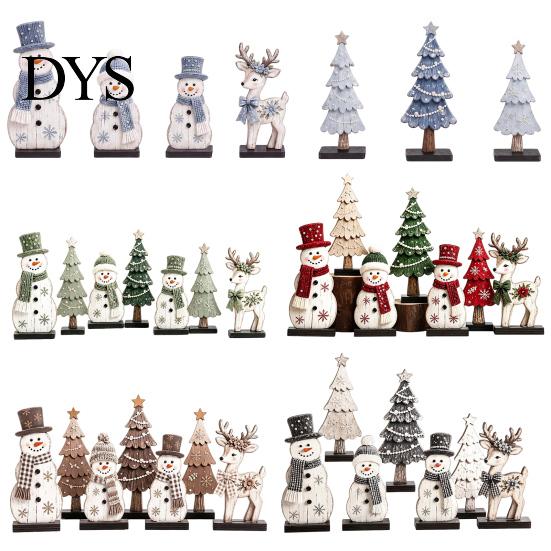 Holiday Wood Ornaments 7Pcs Christmas Snowman Tree Reindeer Figurines, 2D Wooden Tiered Tray Easy Storage Crafts Decor, Rustic Farmhouse Tabletop