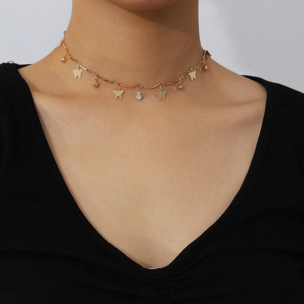 

Accessories, Cute Heart-Shaped Rhinestone Collarbone Chain Necklace, Simple Hollow Butterfly Necklace For Women