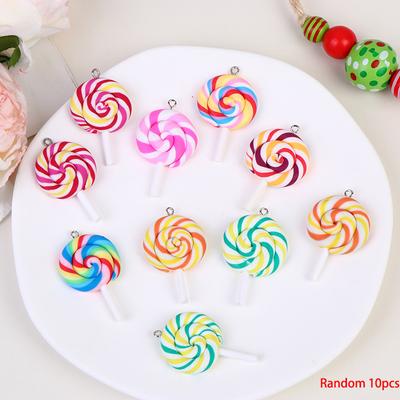 10Pcs Random Color Soft Clay Simulation Lollipop Charms Pendant For Women Girls Diy Necklace Earrings Jewelry Accessories