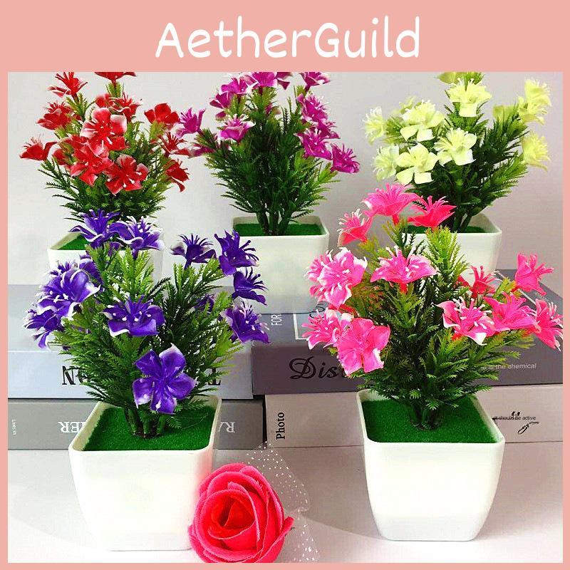 Plastic Cherry Blossom And Pinecone Mini Potted Plant Collection For Indoor Decoration