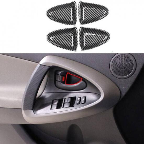For Toyota RAV4 2006-2012 Carbon Fiber Inner Door Handle Bowl Cup Cover Trim 4PC