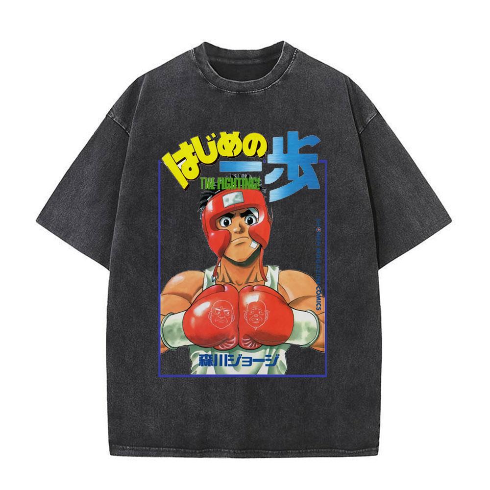 Anime Hajime No Ippo Siłownia Bokserska Kamogawa Koszulki Washed Makunouchi Takamura KGB Koszulki Odzież Męska Codzienna Bawełniana Koszulka