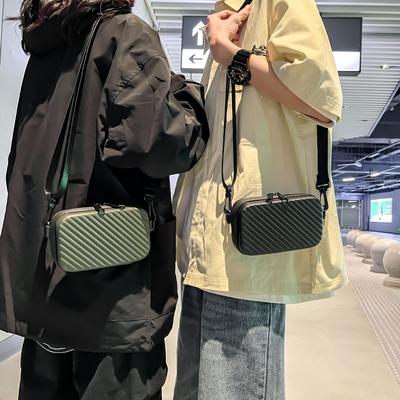 Simple Lightweight Box Bag Unisex Trendy Striped Shoulder Bag Soft PU Leather Small Square Bag Women's Crossbody Bag