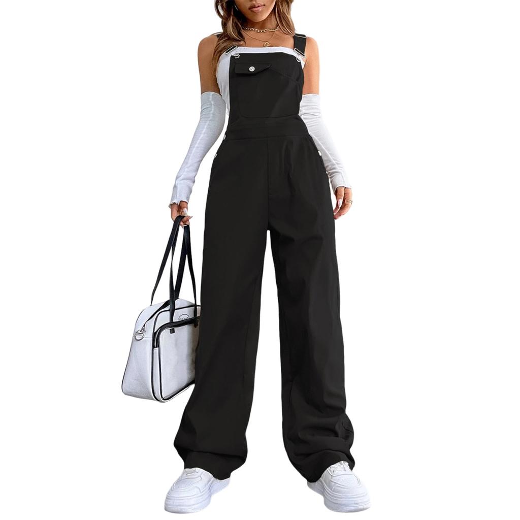 Damen Mode Vintage Tasche Gerade Bein Arbeitskleidung Overalls Lässige Hose Farbe Jumpsuit