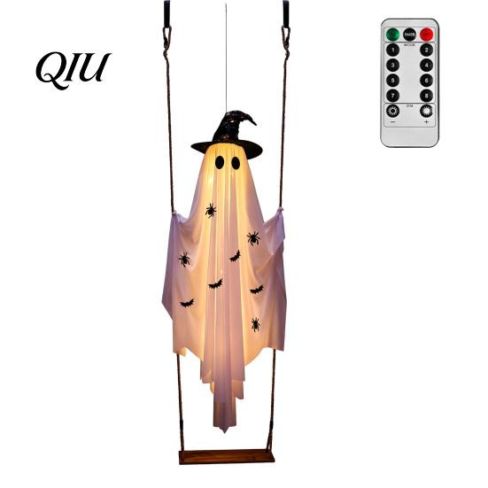 Waterproof Fabric Yard Ornaments Large Hanging Swing Ghost Halloween Decoration, 5FT Spooky on A Outdoor for Lawn with Witch Hat Tree Porch