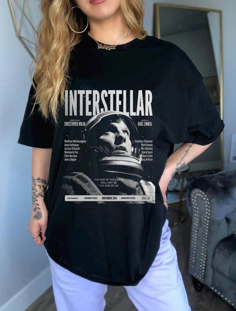 Vintage INTERSTELLAR Tshirt Movie Tee Gift for Women and Unisex Oversized Tee Graphic Short Sleeve Women Tshirts for Unisex