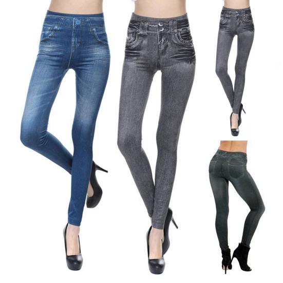 Women Yoga Pants High Waist Slim Fit Butt Lifting Leggings Imitation Jeans Seamless Trousers Skinny