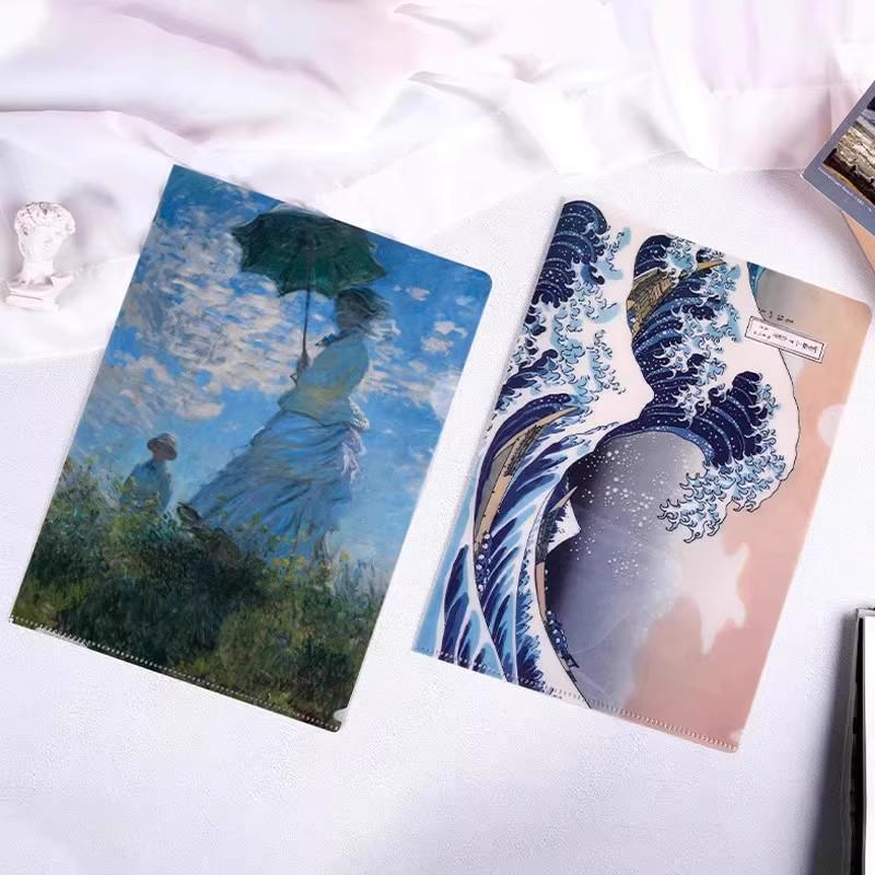 World-Famous Paintings L-Shaped A4 Folder - Monet & Van Gogh Art Design for Students and Office