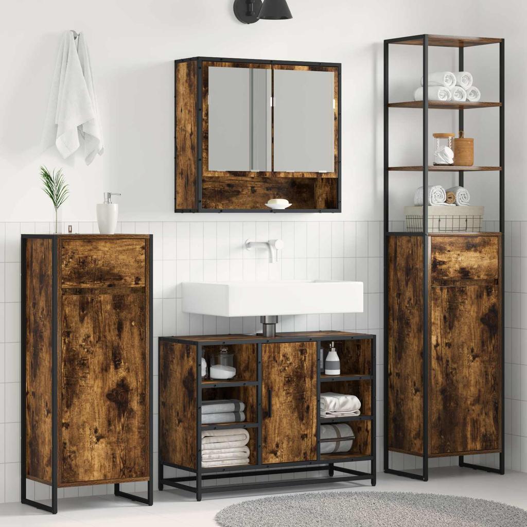 Bathroom Cabinet Smoke Oak 40 X 30 X 180 Cm Particleboard