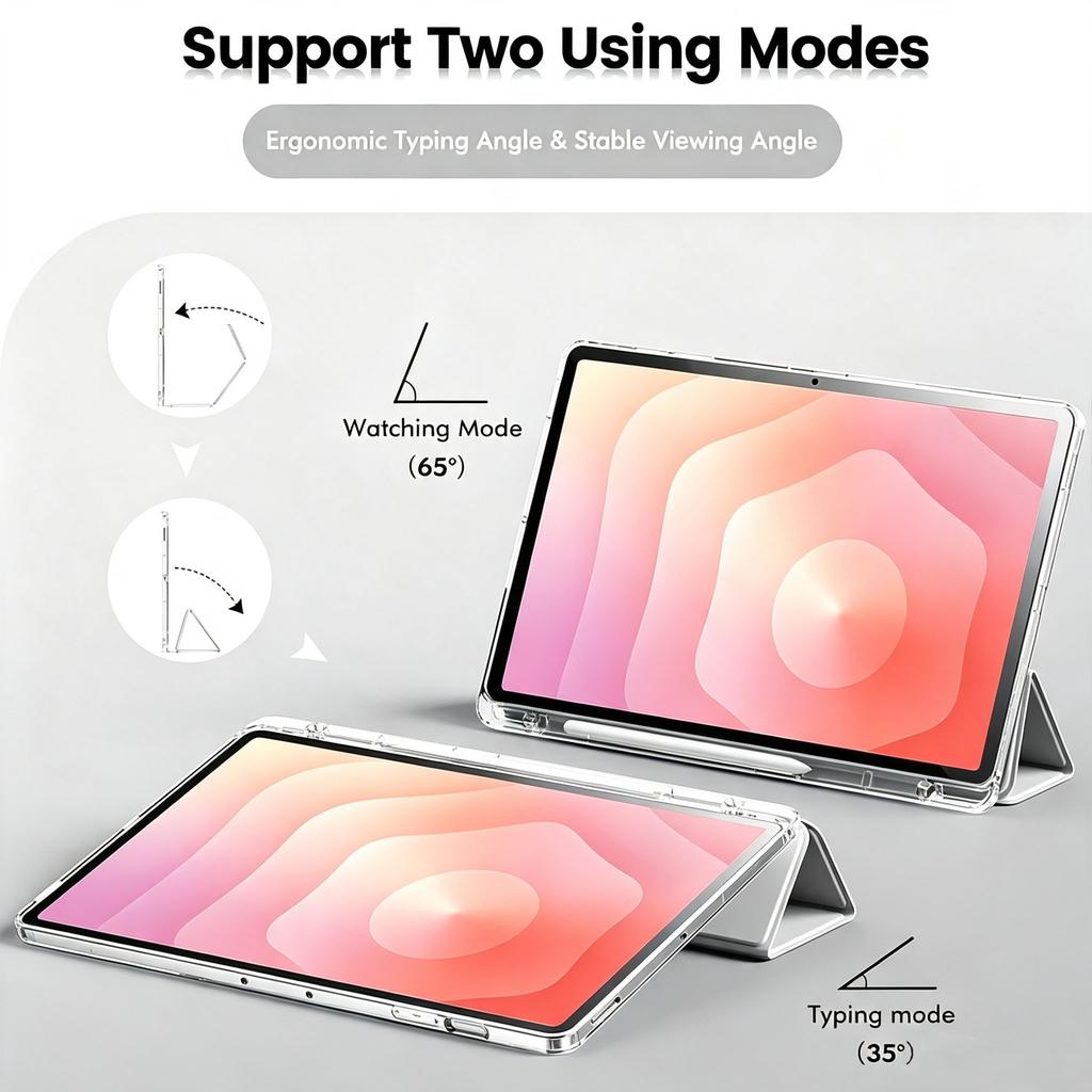 For Samsung Galaxy Tab S10 Lite/S10 FE/S9 FE/S9 10.9'' 11'', Flip Smart Cover with Clear Back Shell, Auto Wake/Sleep Tablet Case