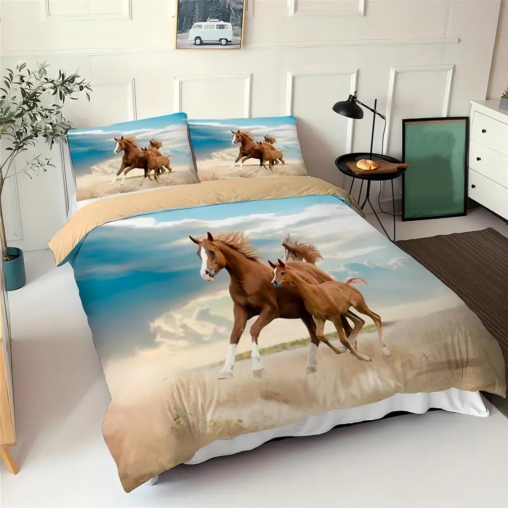 Wild Horse Desert Natural Landscape 3D Printed bedding set Wildlife style Quilt cover Soft Comfortable Duvet Cover Pillowcases