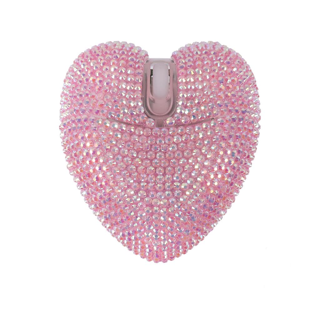 Bluetooth Wireless Mouse, 2.4GHz & USB Compatible, Cute Crystal Heart Shape, Rechargeable, Compact, Wireless, Compatible with