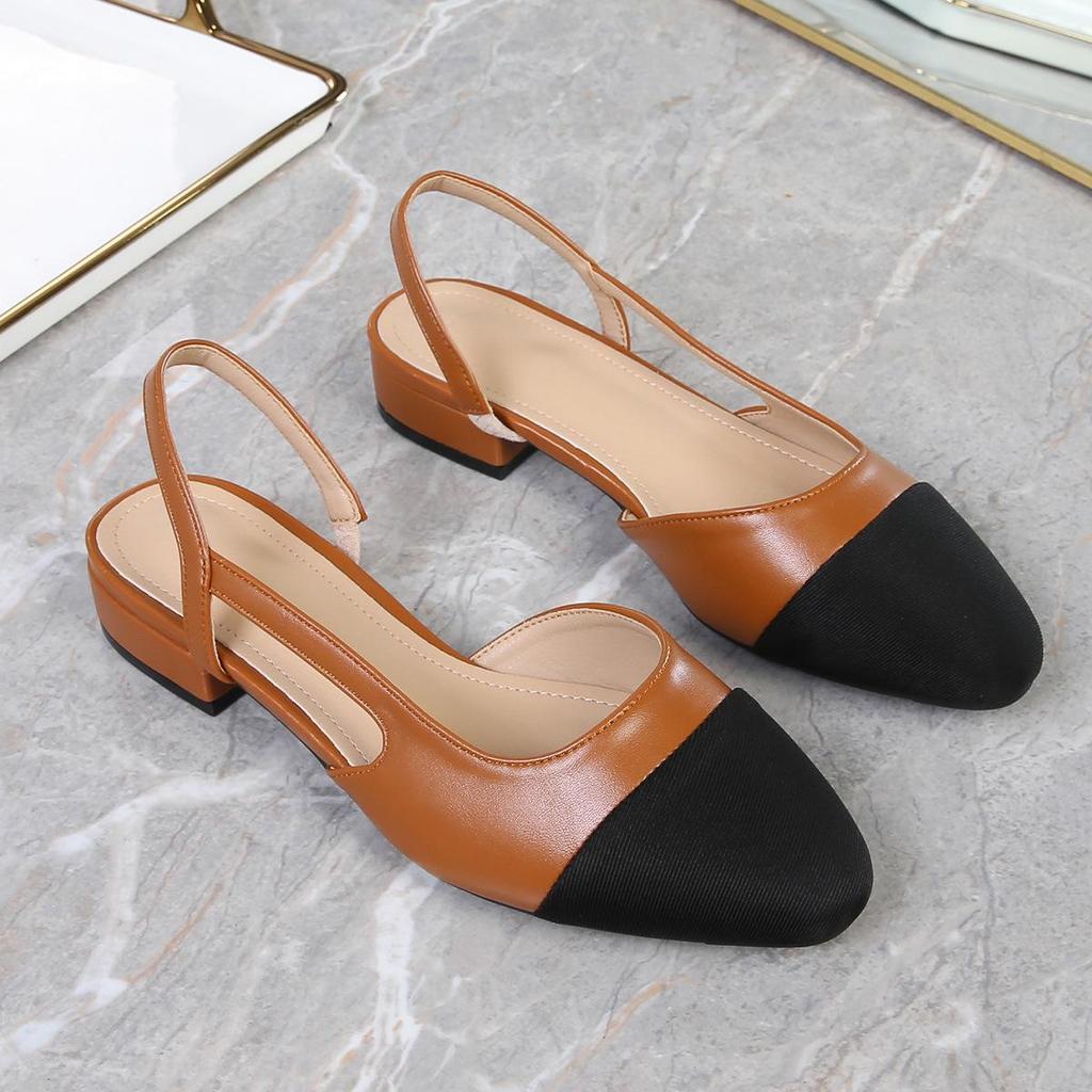 Women's Plus Size Chunky Heel Sandals: Open Toe, Low & Mid Heel, Flat & Backless, Color Block Design.