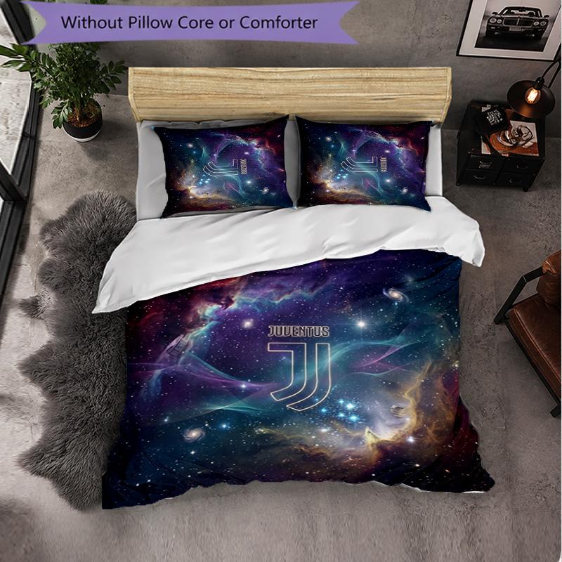 Juventus FC Pattern 3 Pieces Bedding Set Soft Microfiber Duvet Cover with Pillow Cases for Bedroom