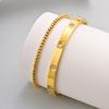 Fashion Stackable Stainless Steel Beads Bracelet for Women, Cubic Zircon Gold Plated Bangle, Waterproof Light Luxury Jewelry