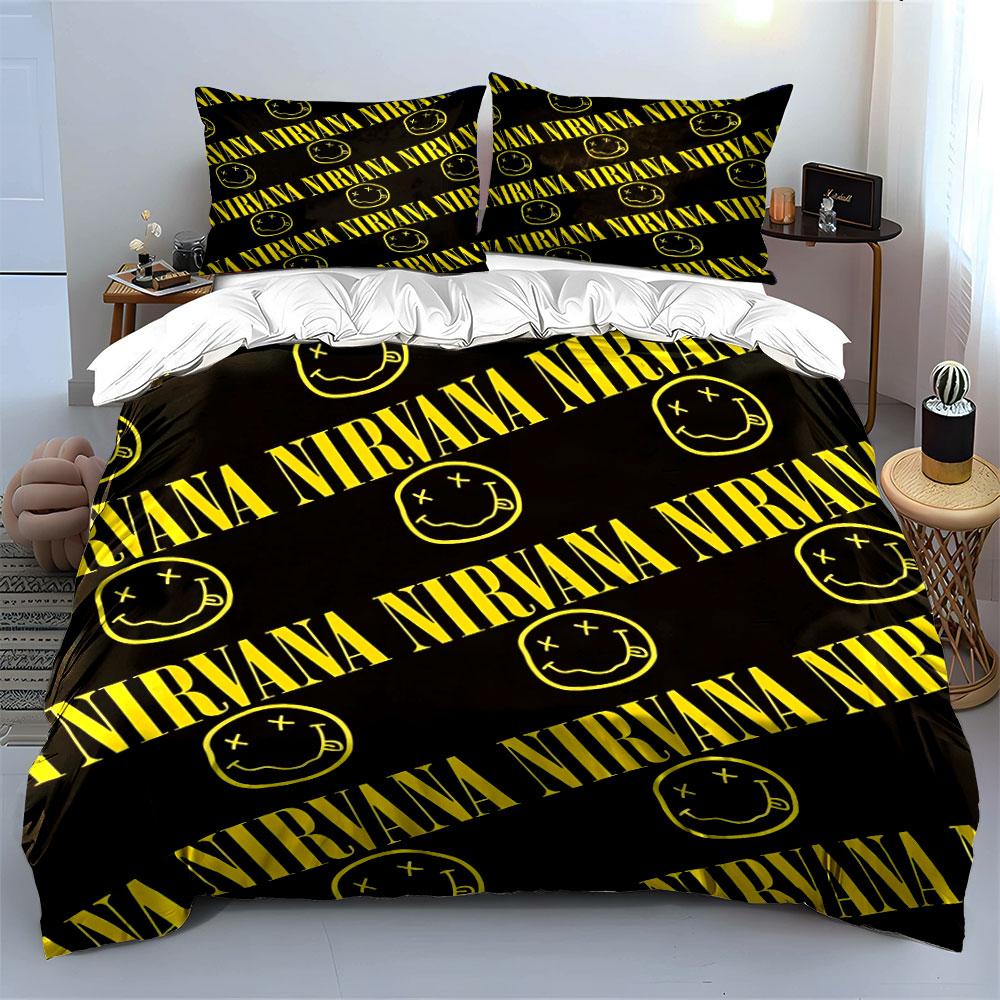 Nirvana Logo Bedding Set Bedding Duvet Cover Set Duvet Cover Pillowcases (1 * Duvet Cover 2 * Pillowcases, Without Duvet Insert)