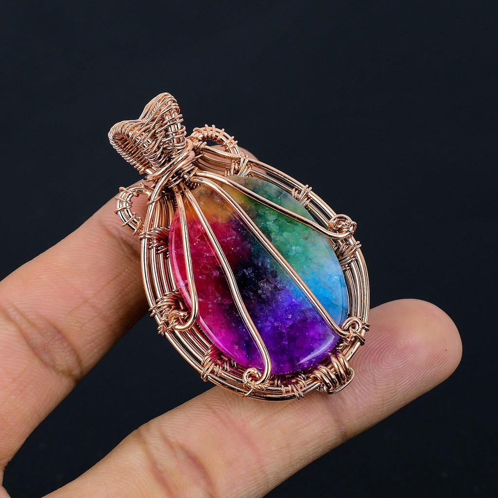 Rainbow Solar Quartz 999 Copper Wire Wrapped Pendant, Handmade Gemstone Pendant Jewelry, Gifts For Wife Brand New Pendant