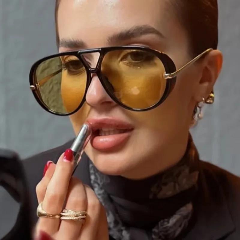 Vintage Oversized Sunglasses Women Retro Square Big Frame Sun Glasses Female Black Yellow Ins Style Oculos De Sol