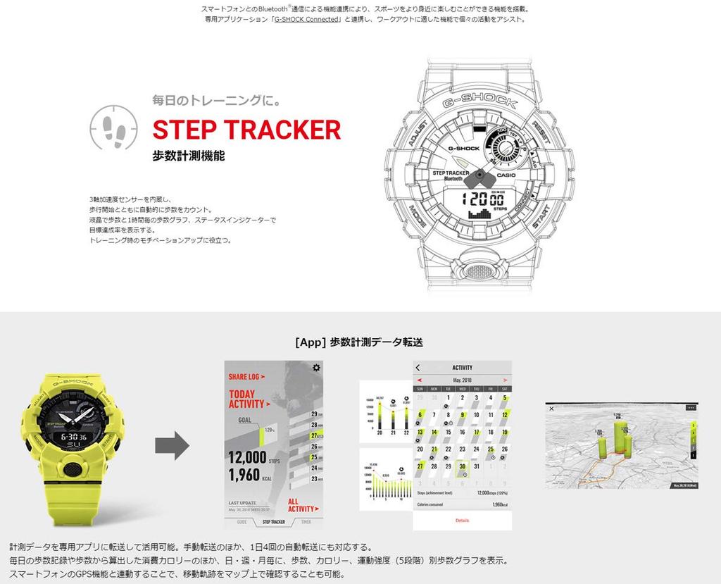 Casio G-SHOCK GBD-800-1B G-SQUAD Bluetooth Fitness Watch Step Tracker Black Men's