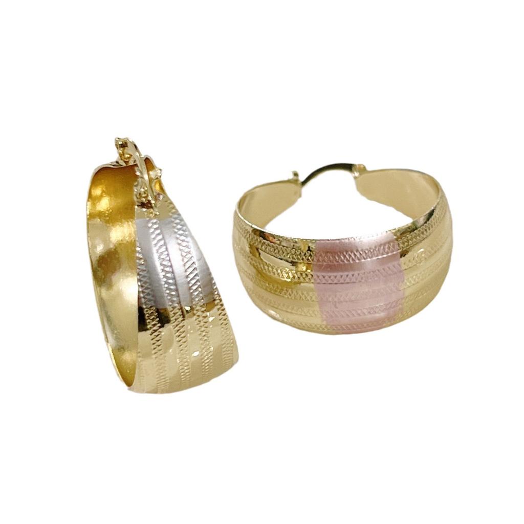 Boucles d'Oreilles Femme Boucles d'Oreilles Rondes Rayées Cuivre Douce Fragrance Mode Polyvalentes Design de Niche Haut de Gamme