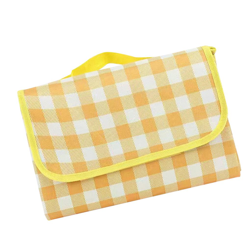 Picnic Blanket Waterproof Damp Proof Thickened Nonwoven Foldable Portable Gingham Picnic Mat for Beach Camping Yellow