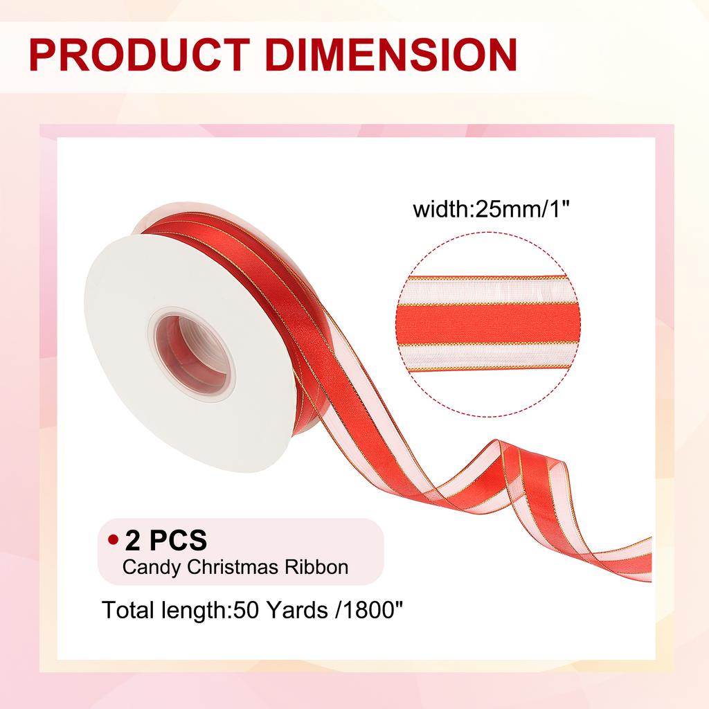 1/2pcs Organza Chiffon Gold Edge Ribbon Gold Red Candy Satin Striped Sheer Craft Ribbons for Bows Making Gift Wrapping Wreath