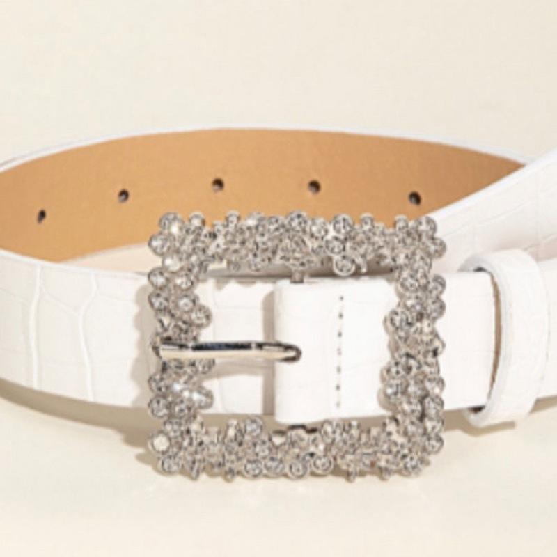 

Classic Womens White Stone Pattern Square Buckle Dress Belt For Timeless Wardrobe Essentials StyleA