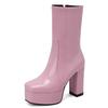 Women's Mid-calf Boots Platform Zipper Short Boot Black Pink Red White Heel Party Shoes Ladies Winter Footwear Shoes Large Size