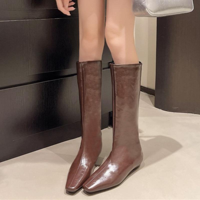 Autumn New Square Toe Low Heel Loose Slean High Knight Boots Anti-Slip Wear-Resistant No Knee Boots Women