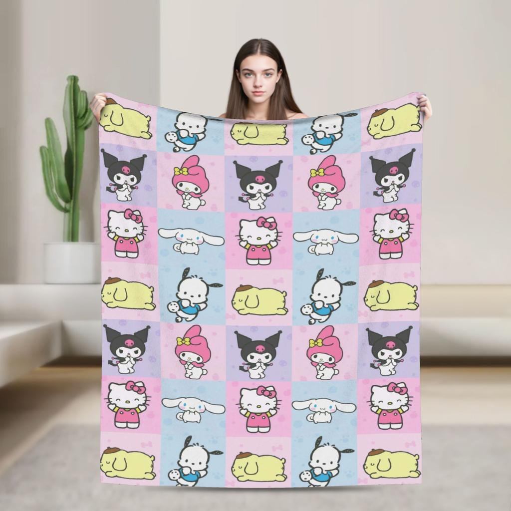 Purple Kuromi Blankets Kawaii Cartoon Wool Awesome Breathable Throw Blankets for Bedspread Autumn/Winter