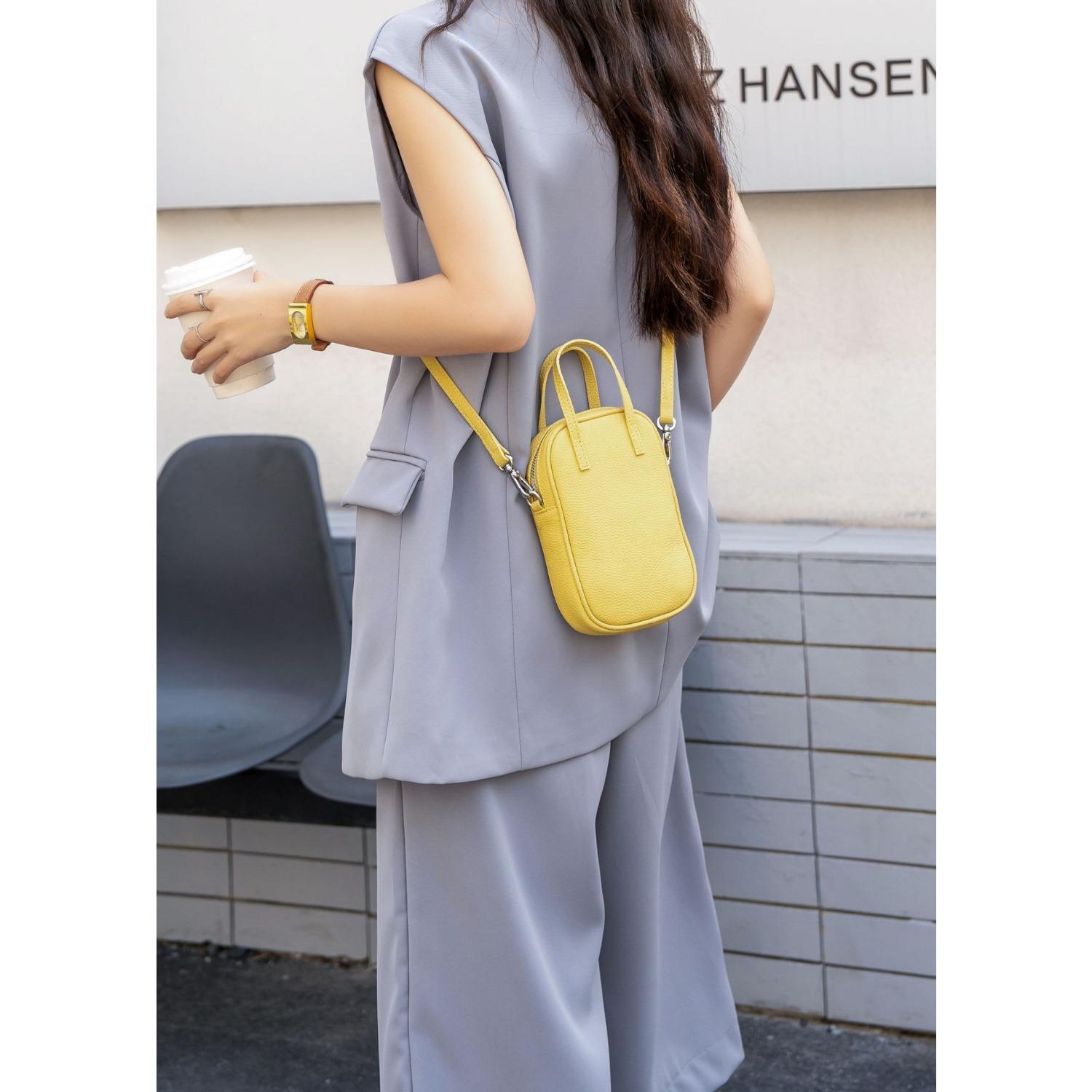 

Сумка-мессенджер из коровьей кожи, универсальная, для студенток, милая, ромбовидная, кожаная, практичная, с отделением для ключей, карт и мобильного телефона жёлтый