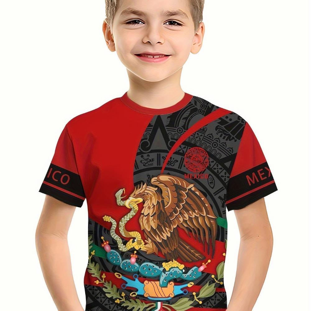 Children's Clothing Boys Summer Fashion Mexico Flag 3d Graphic Print T Shirt Short Sleeve Vibrant Colors Perfect for Casual Wear