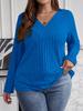 Plus Size Women Ribbed Knit Cross Wrap V Neck Long Sleeve Casual Loose Fit Pullover Sweater Top