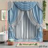 Elegant Blue And White Drapes With Bow Design Shower Curtain Machine Washable All Season Waterproof Privacy Protection 12 Hooks