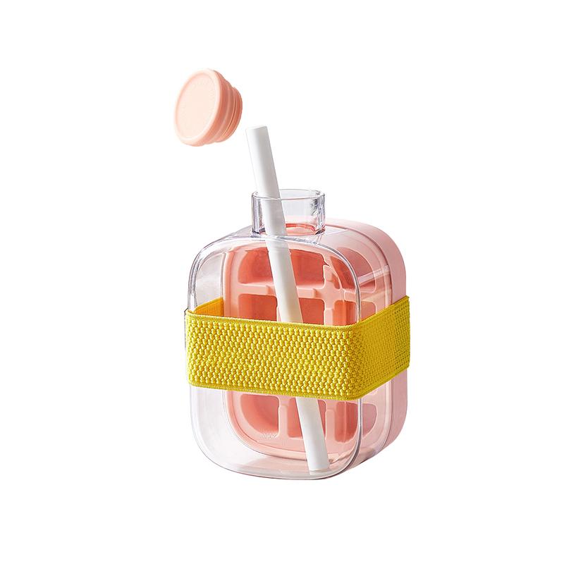 

Ice Cube Bottle With Straw, 2-in-1 Touch-Free Ice Cube Tray Water Bottle, Leakproof Silicone Ice Mold For Freezer, Coffee, Juice