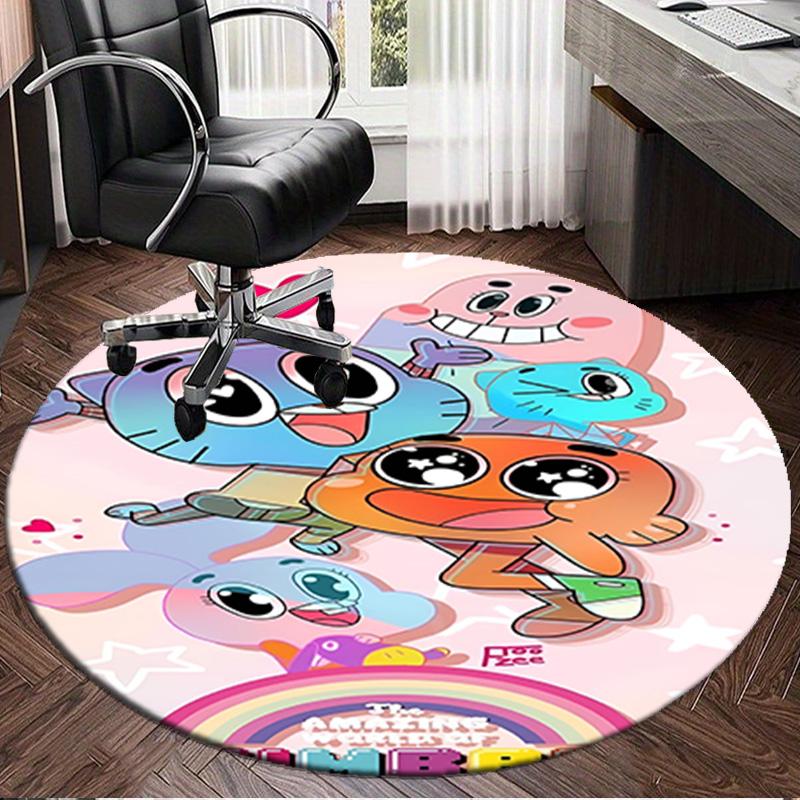 1PC Gum-ball's Amazing World Round Rug, Non-slip Chair Mat, Home Decor, Circle Carpet Perfect for Office, Bedroom, Living Room,Christmas gift