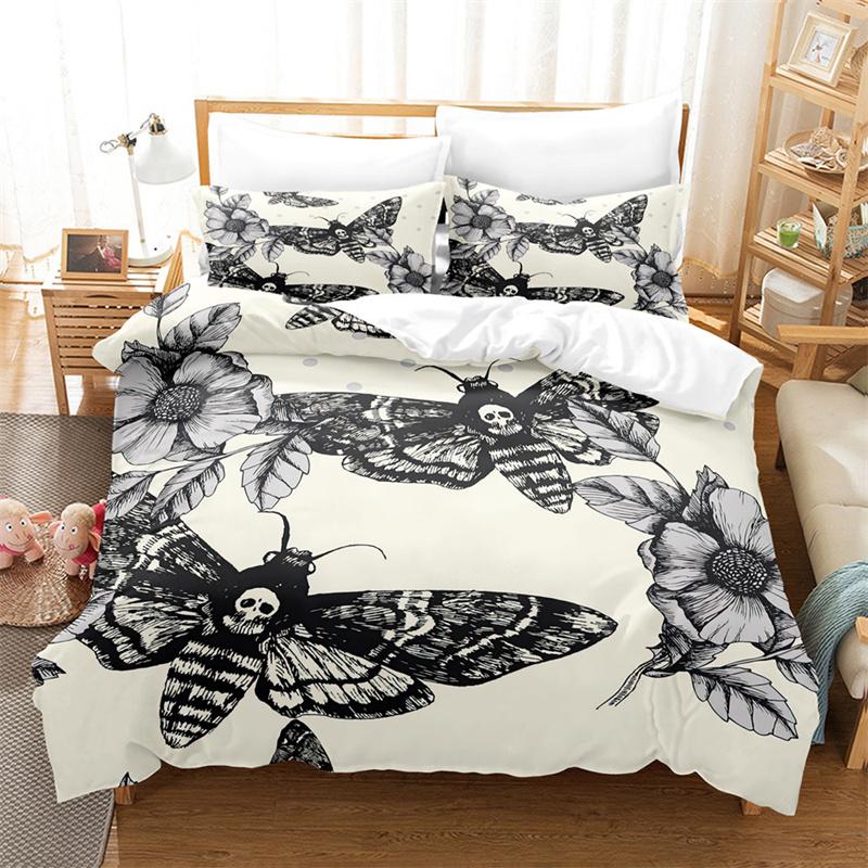 Butterfly And Death Moth Bedding Collection For Girls Gothic Skull Boho Comforter Cover Decor Bedroom Sun And Moon Pattern Duvet Cover