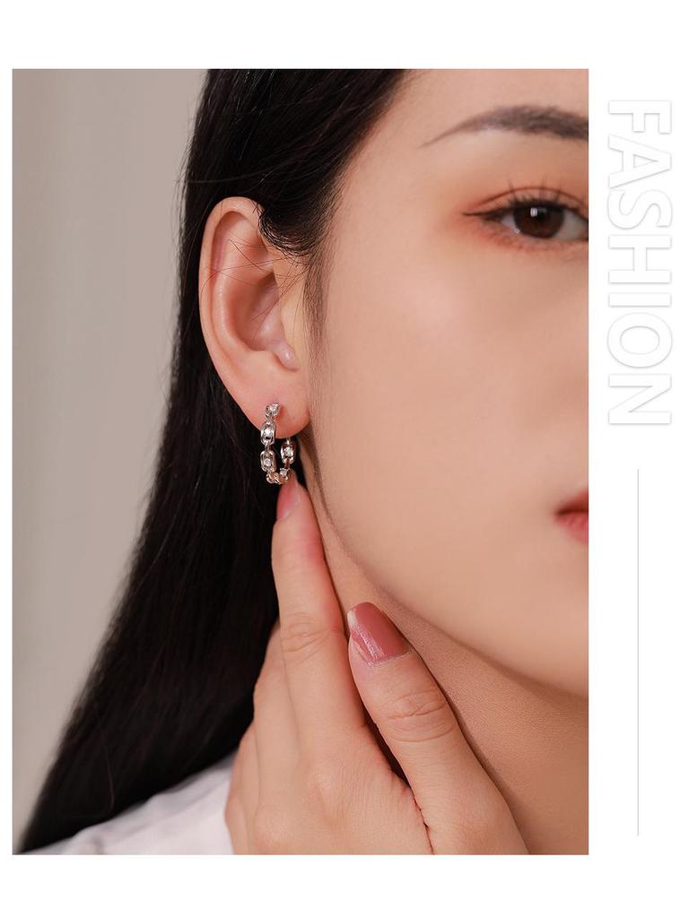 Tide S925 Sterling Silver Diamond Ear Hoops - Women's Punk Cold Style Fashion Earrings