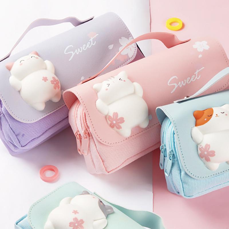Roztomilá kočka dekompresní dvouvrstvý penál přenosný dívčí kawaii psací potřeby