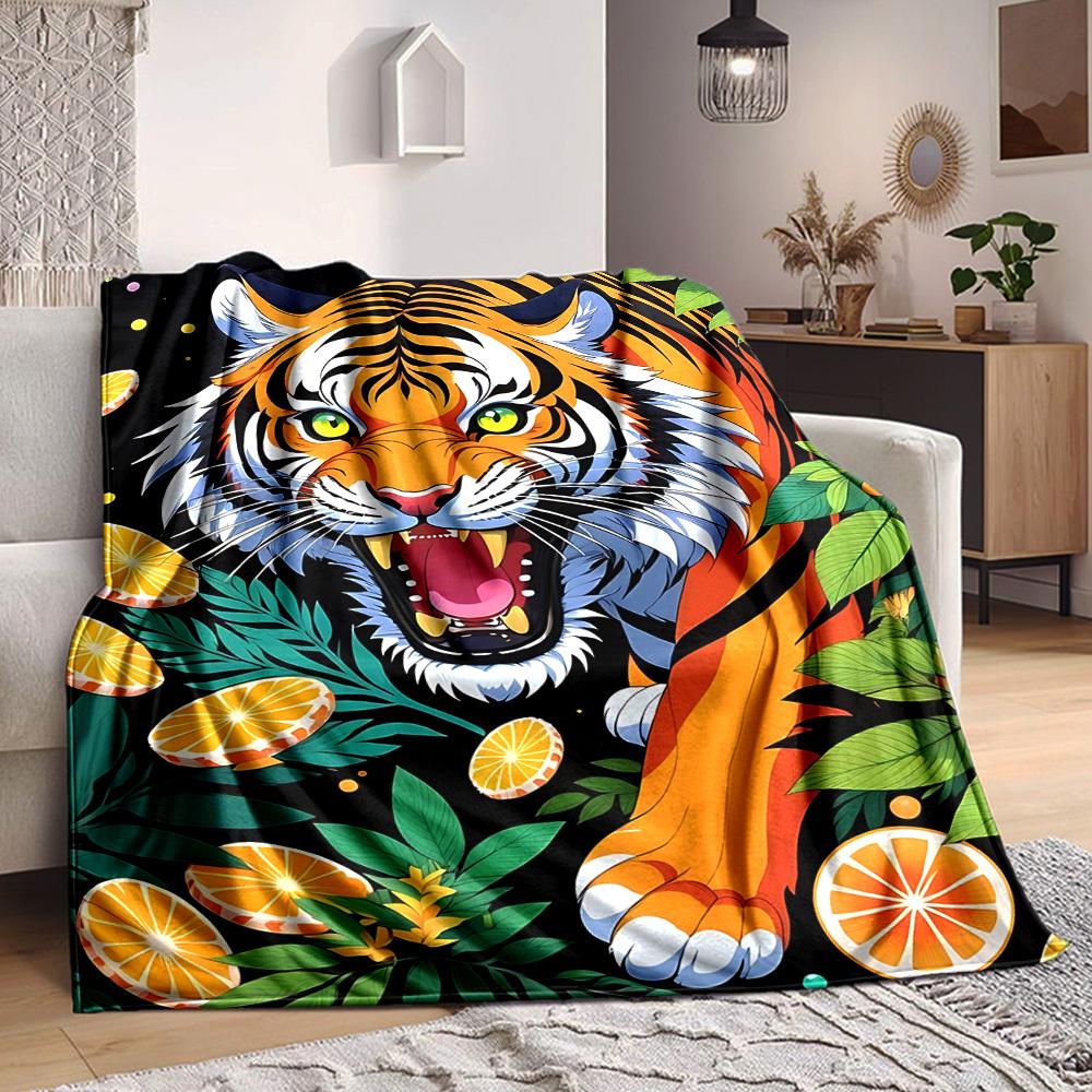1pc Tiger Print Blanket Lightweight Blanket Throw Blanket For Sofa, Bed, Travel, Camping, Livingroom, Office, Couch, Chair yy251010010