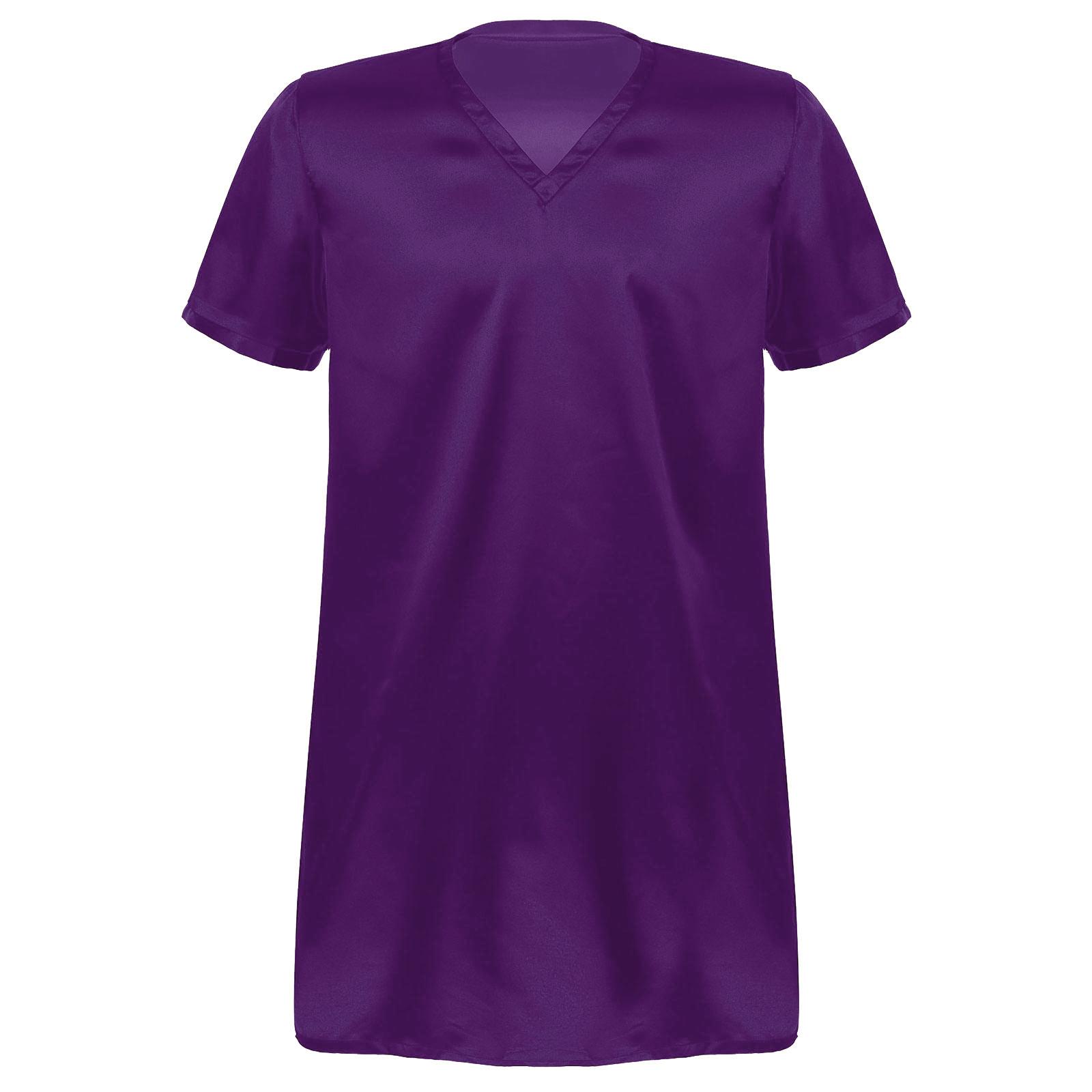 

Чоловіча Жіноча Розкішна Атласна Сорочка для Сну Дихаюча Нічна Сорочка з Коротким Рукавом з Бічними Розрізами для Зручного Нічного Одягу 4XL фіолетовий